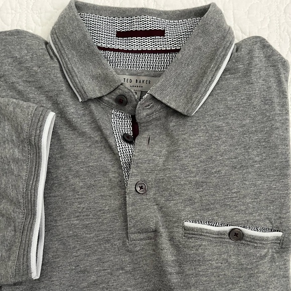 EUC! TED BAKER London Derry Flat Knit Polo Shirt Grey-Size 3 (Adult Small) - Picture 9 of 10